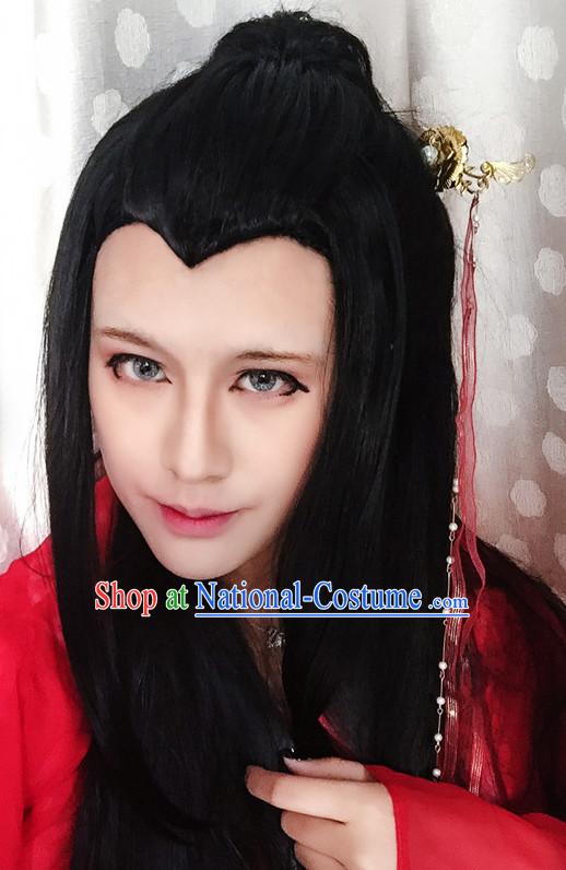 Chinese Ancient Style Long Black Hair Wig Hair Decoration Wigs Set