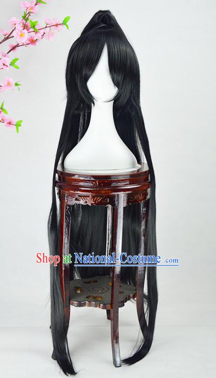 Chinese Ancient Style Long Black Hair Wig Hair Decoration Wigs Set