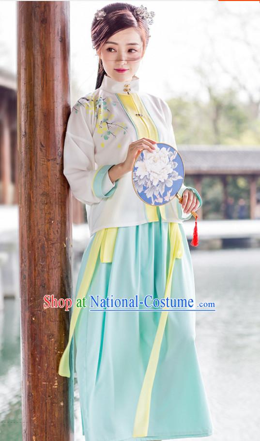 Chinese Traditional Ming Dynasty Royal Stage Hanfu Hanbok Kimono Costume Dresses Costume Ancient Garment Complete Set