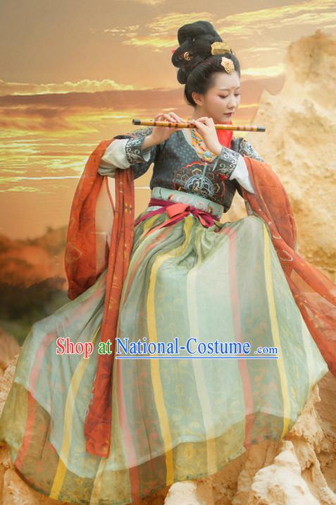 Chinese Traditional Tang Dynasty Royal Stage Hanfu Hanbok Kimono Costume Dresses Costume Ancient Garment Complete Set