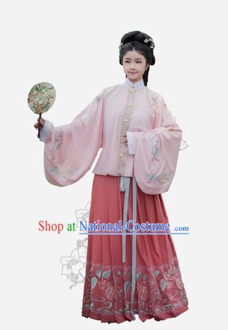 Chinese Traditional Ming Dynasty Royal Stage Hanfu Hanbok Kimono Feitian Costume Dresses Costume Ancient Fairy Garment and Headpieces Complete Set