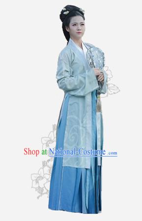 Chinese Traditional Dynasty Royal Stage Hanfu Hanbok Kimono Feitian Costume Dresses Costume Ancient Fairy Garment and Headpieces Complete Set