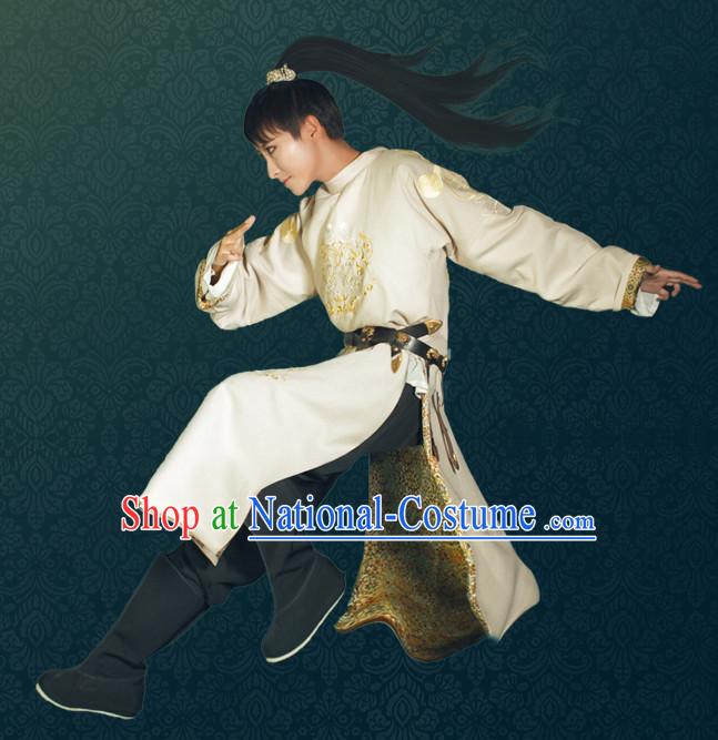 Chinese Traditional Tang Dynasty Men Royal Stage Hanfu Hanbok Kimono Feitian Costume Dresses Costume Ancient Fairy Garment and Headpieces Complete Set