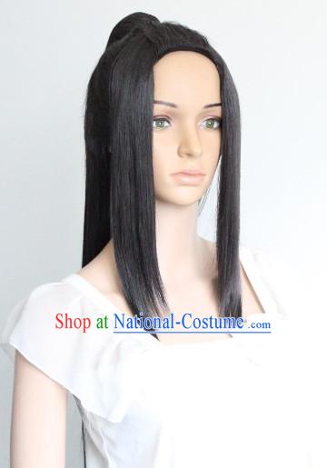 Chinese Ancient Style Long Black Hair Wig Hair Decoration Wigs Set