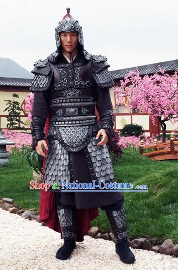 Chinese Traditional Men Body Armor Stage Hanfu Costume Dresses Costume Ancient Garment and Headpieces Complete Set