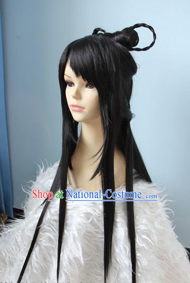 Chinese Ancient Style Long Black Hair Wig Hair Decoration Wigs Set