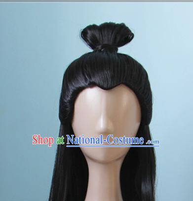 Chinese Ancient Style Long Black Hair Wig Hair Decoration Wigs Set