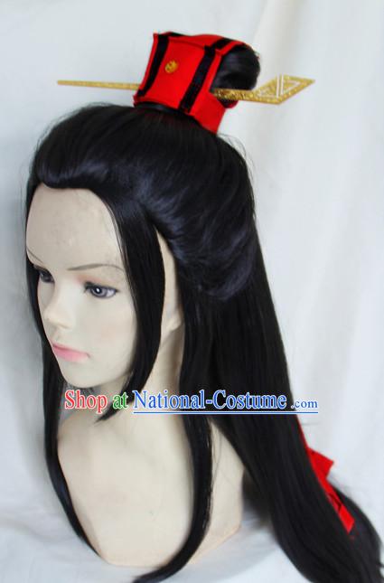 Chinese Ancient Style Long Black Hair Wig Hair Decoration Wigs Set