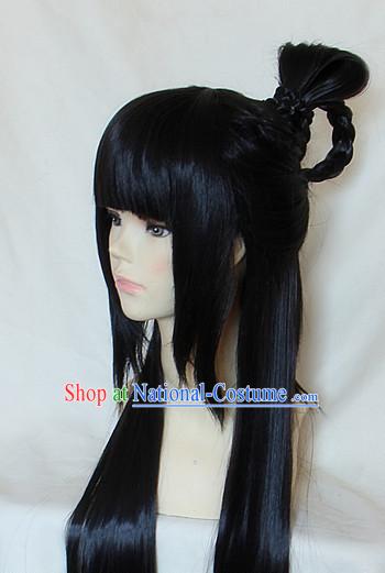 Chinese Ancient Style Long Black Hair Wig Hair Decoration Wigs Set