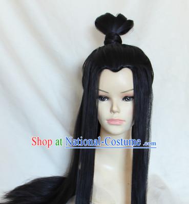 Chinese Ancient Style Long Black Hair Wig Hair Decoration Wigs Set