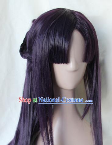 Chinese Ancient Style Long Black Hair Wig Hair Decoration Wigs Set