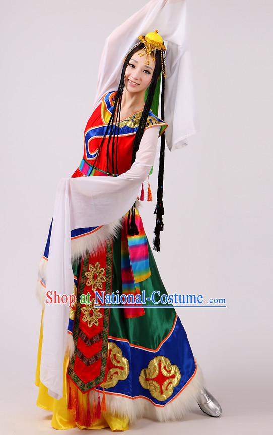 Chinese Folk Mongolian Dance Costume and Hat Complete Set for Women