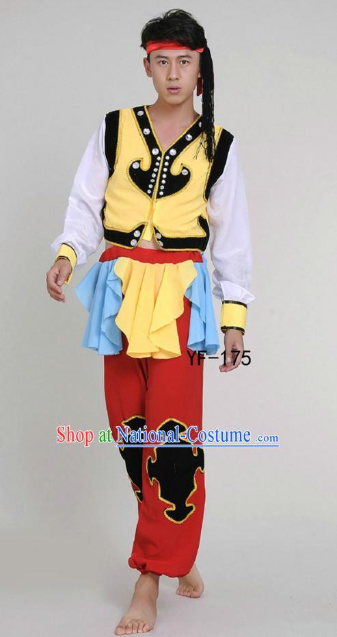 Chinese Folk Mongolian Dance Costume and Hat Complete Set for Men