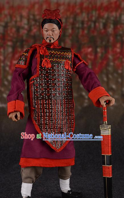 Chinese Classical Terra Cotta Warrior General Body Armor Hanfu Dress Gown Costumes Ancient Costume Clothing Complete Set