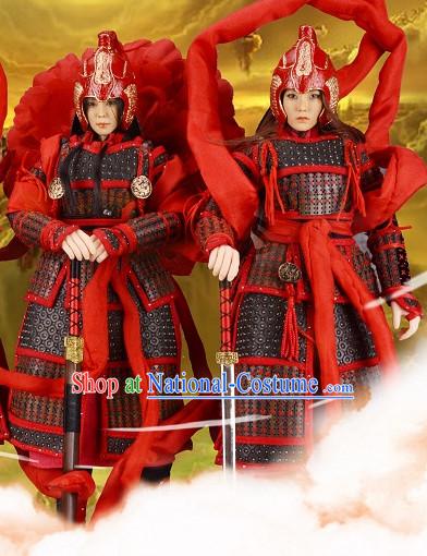 Chinese Classical General Warrior Body Armor Hanfu Dress Gown Costumes Ancient Costume Clothing Complete Set