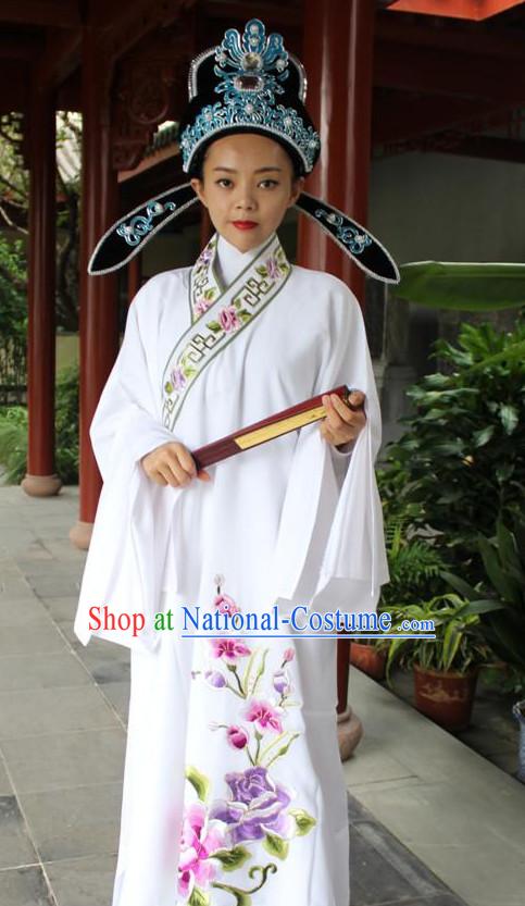 Chinese Scholar Opera Stage Costume Embroidered Young Men Hanfu Dress Gown Costumes Ancient Costume Clothing Complete Set