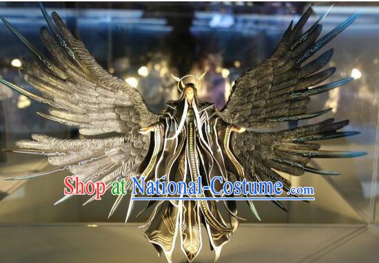 Chinese Ancient BJD Adult Size Costumes Dresses and Headpieces Complete Set for Men with Two Giant Wings