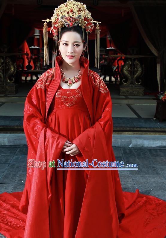 Chinese Ancient Han Dynasty Empress Imperial Dresses and Hat Complete Set for Women