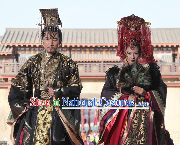 Chinese Ancient Emperor and Empress Imperial Dresses and Hats Complete Set for Men and Women