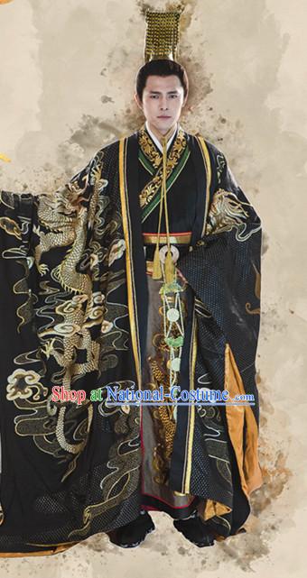 Chinese Ancient Imperial Palace Emperor Clothing Garment and Crown Complete Set for Men