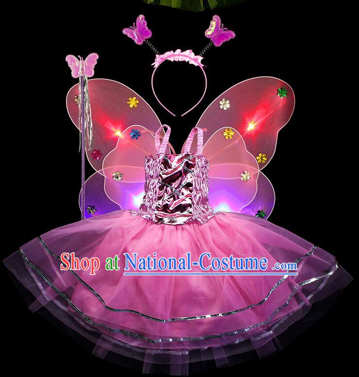 LED Lights Butterfly Dance Costumes Dancing Costume Complete Set for Kids Children Girls