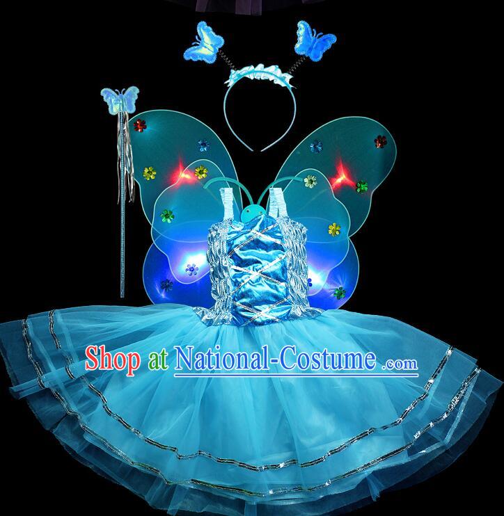 LED Lights Butterfly Dance Costumes Dancing Costume Complete Set for Kids Children Girls