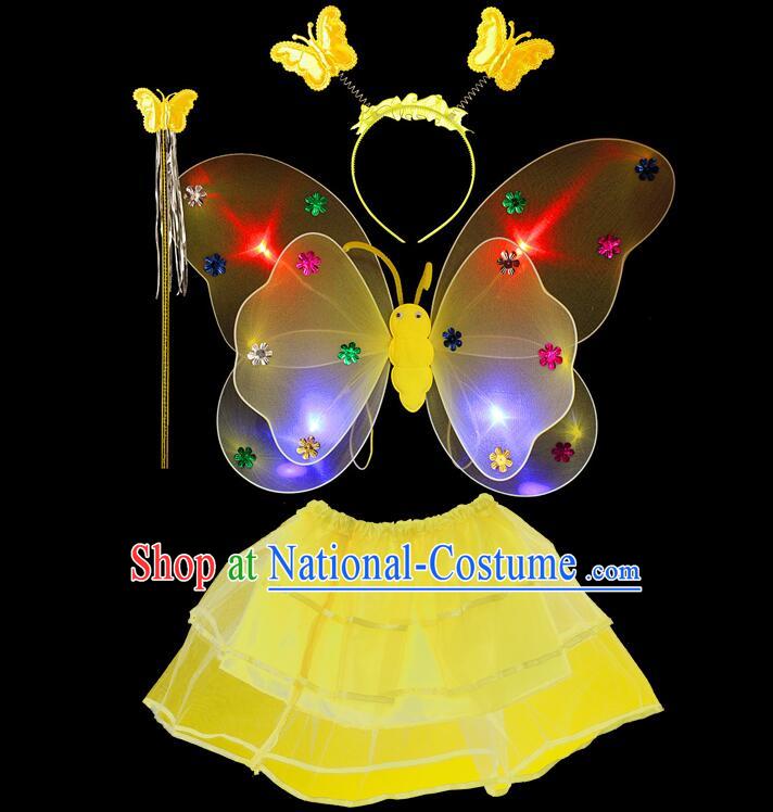 LED Lights Butterfly Dance Costumes Dancing Costume Complete Set for Kids Children Girls