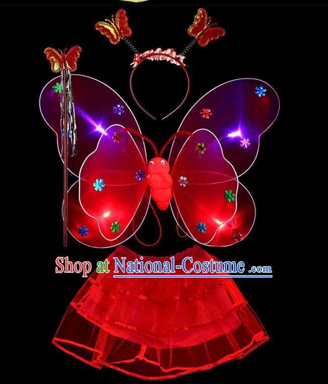 LED Lights Butterfly Dance Costumes Dancing Costume Complete Set for Kids Children Girls