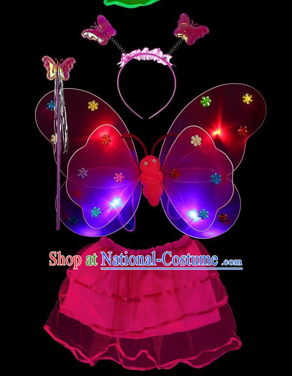 LED Lights Butterfly Dance Costumes Dancing Costume Complete Set for Kids Children Girls