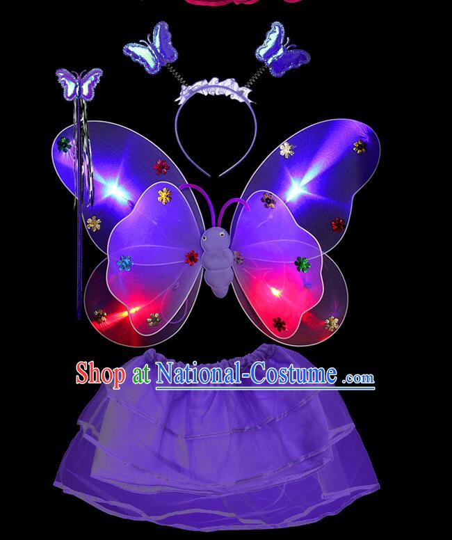 LED Lights Butterfly Dance Costumes Dancing Costume Complete Set for Kids Children Girls