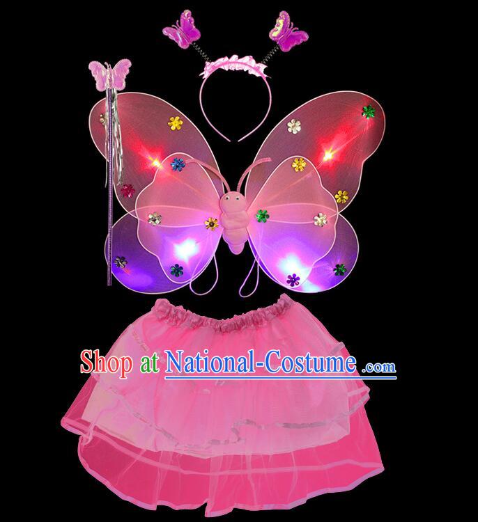 LED Lights Butterfly Dance Costumes Dancing Costume Complete Set for Kids Children Girls