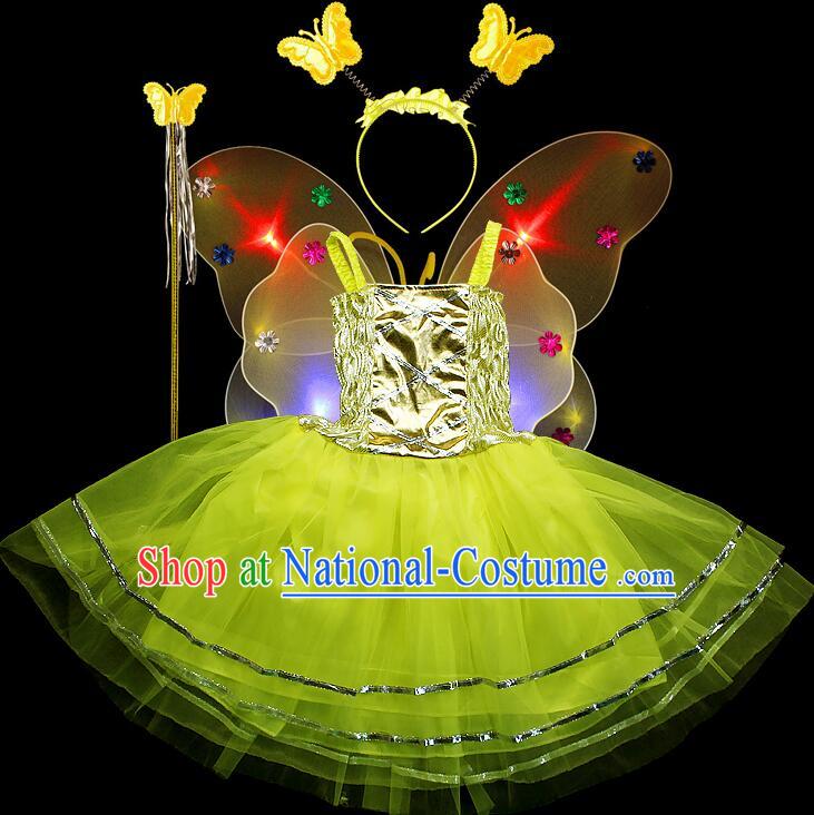 LED Lights Butterfly Dance Costumes Dancing Costume Complete Set for Kids Children Girls