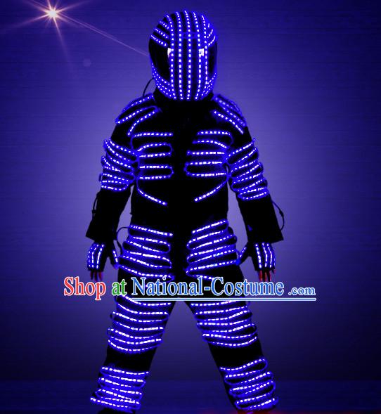 Robot Fancy Costume LED Lights Costumes Dancing Costume and Helmet Complete Set for Kids Adults Men Boys