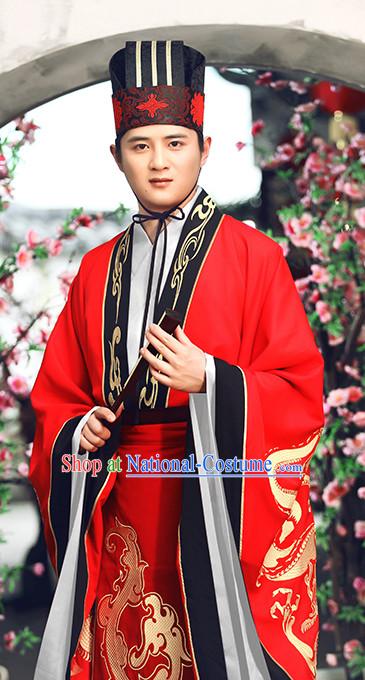 Ancient Chinese Bridegroom Wedding Dresses Traditional Royal Stage Hanfu Classical Dress National Costumes Clothing and Hair Jewelry Complete Set