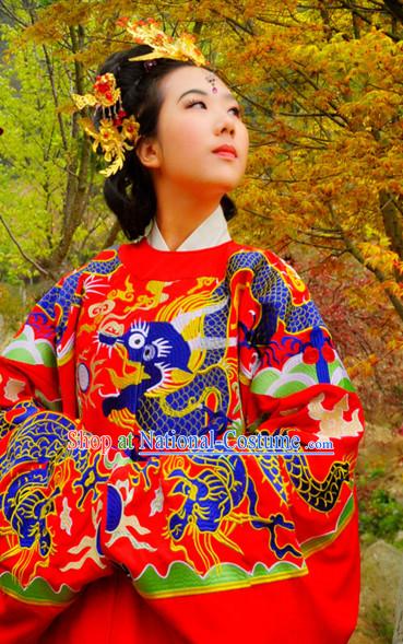 Ancient Chinese Princess Wedding Dresses Traditional Royal Stage Hanfu Classical Dress National Costumes Clothing and Hair Jewelry Complete Set