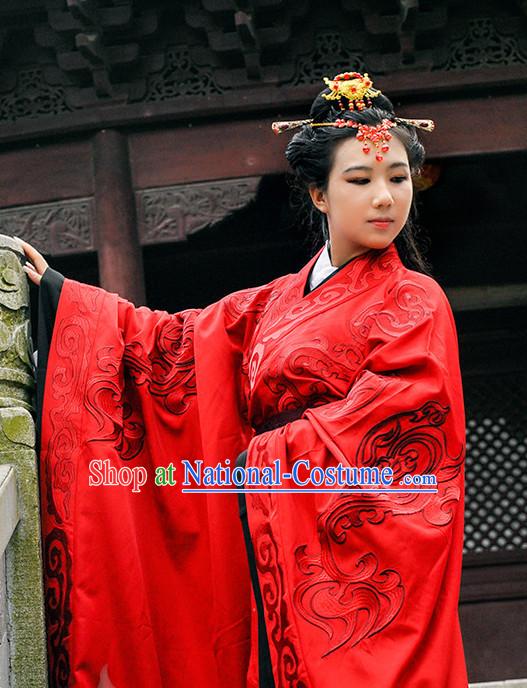 Ancient Chinese Princess Han Dynasty Wedding Dresses Traditional Royal Stage Hanfu Classical Dress National Costumes Clothing and Hair Jewelry Complete Set