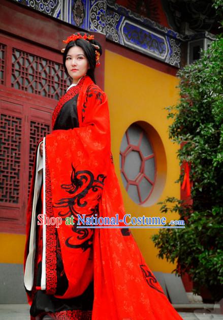 Ancient Chinese Princess Han Dynasty Wedding Dresses Traditional Royal Stage Hanfu Classical Dress National Costumes Clothing and Hair Jewelry Complete Set