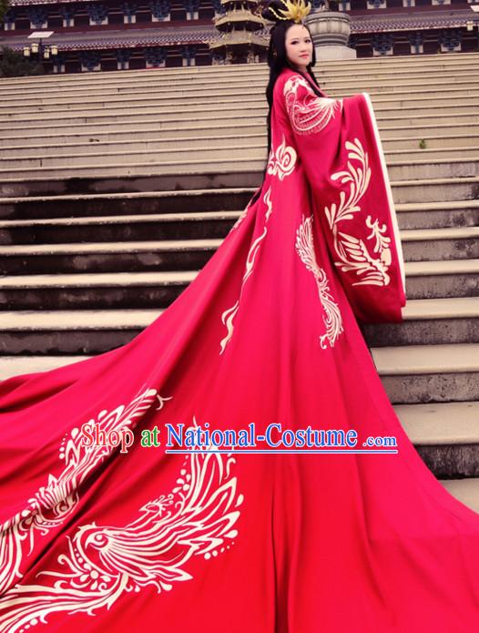 Ancient Chinese Princess Wedding Dresses Hanfu Classical Dress National Ceremonial Costumes Clothing and Hair Jewelry Complete Set