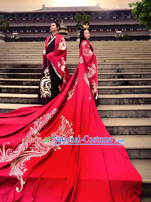 Ancient Chinese Royal Wedding Dresses Hanfu Classical Dress National Ceremonial Costumes Clothing and Crown Complete Set