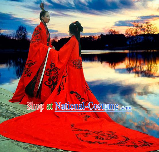 Ancient Chinese Royal Wedding Dresses Hanfu Classical Dress National Ceremonial Costumes Clothing and Crown Complete Set