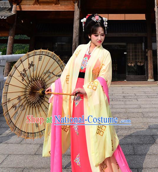 Ancient Chinese Royal Tang Dynasty Dresses Hanfu Classical Dress National Ceremonial Costumes Clothing and Headpieces Complete Set