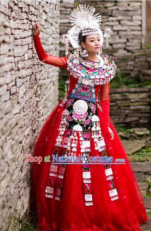 Chinese Miao Princess Clothing Miao Clothes Minority Dresses Ethnic Costumes and Accessories Complete Set for Women