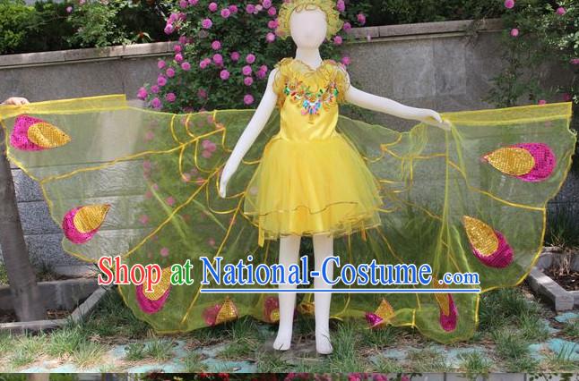 Stage Performance Butterfly Dance Costumes and Headwear Complete Set for Women Girls