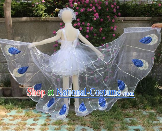 Stage Performance Butterfly Dance Costumes and Headwear Complete Set for Women Girls