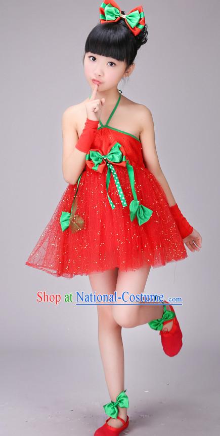 Chinese Stage Dance Costume Ribbon Dance Costumes Fan Dance Dancer Dancing Dresses for Kids