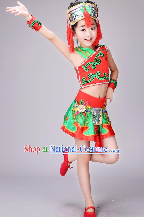 Chinese Yangge Dance Costume Ribbon Dance Costumes Fan Dance Dancer Dancing Dresses for Kids