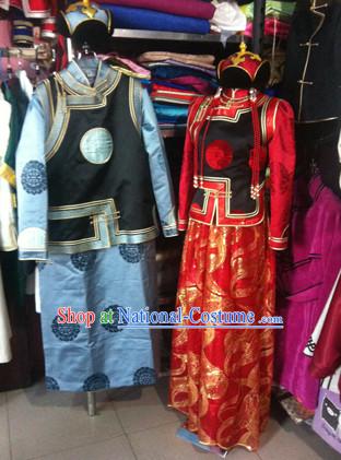 Chinese Mongolian Minority Mongol Women and Men Dress Mongolia Minority Dresses Ethnic Mongolian Costume Complete Set