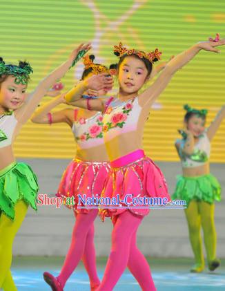 Chinese Stage Flower Dance Costume Dance Costumes Fan Dance Umbrella Ribbon Fans Dance Fan Water Sleeve Costume for Women or Children