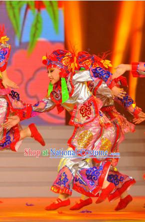 Chinese Stage Dance Costume Dance Costumes Fan Dance Umbrella Ribbon Fans Dance Fan Water Sleeve Costume for Women or Children