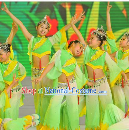 Chinese Stage Dance Costume Dance Costumes Fan Dance Umbrella Ribbon Fans Dance Fan Water Sleeve Costume for Children Girls